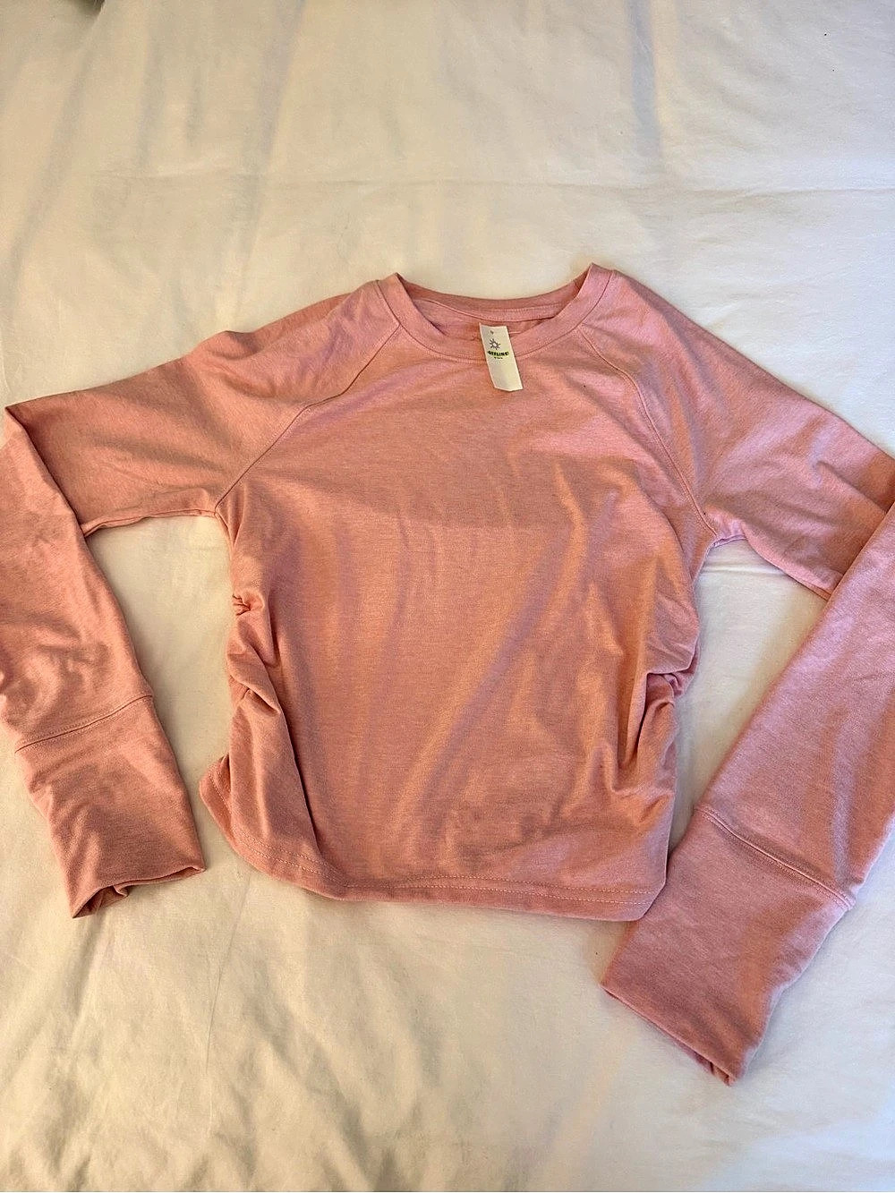 Offline by Aerie Thumbs Up Ruched Long Sleeve crop T-Shirt Pink Small